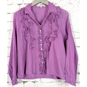JP and MATTIE Button-Front Ruffle Peasant Top Boho Cottage Hippie Earthy Medium